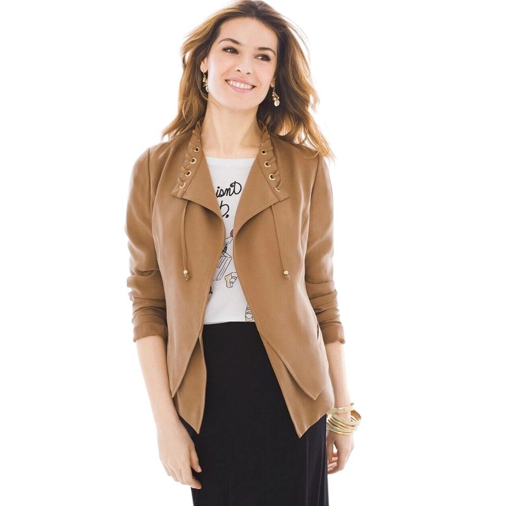 Chico's Grommet Detail Jacket Size 3 XL Dark Butterscotch Tencel Lyocell